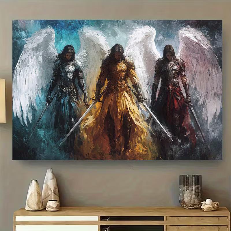2D Epic Three Angel Warrior Backdrop for Dark Fantasy Style Home Portrait Photoshoot