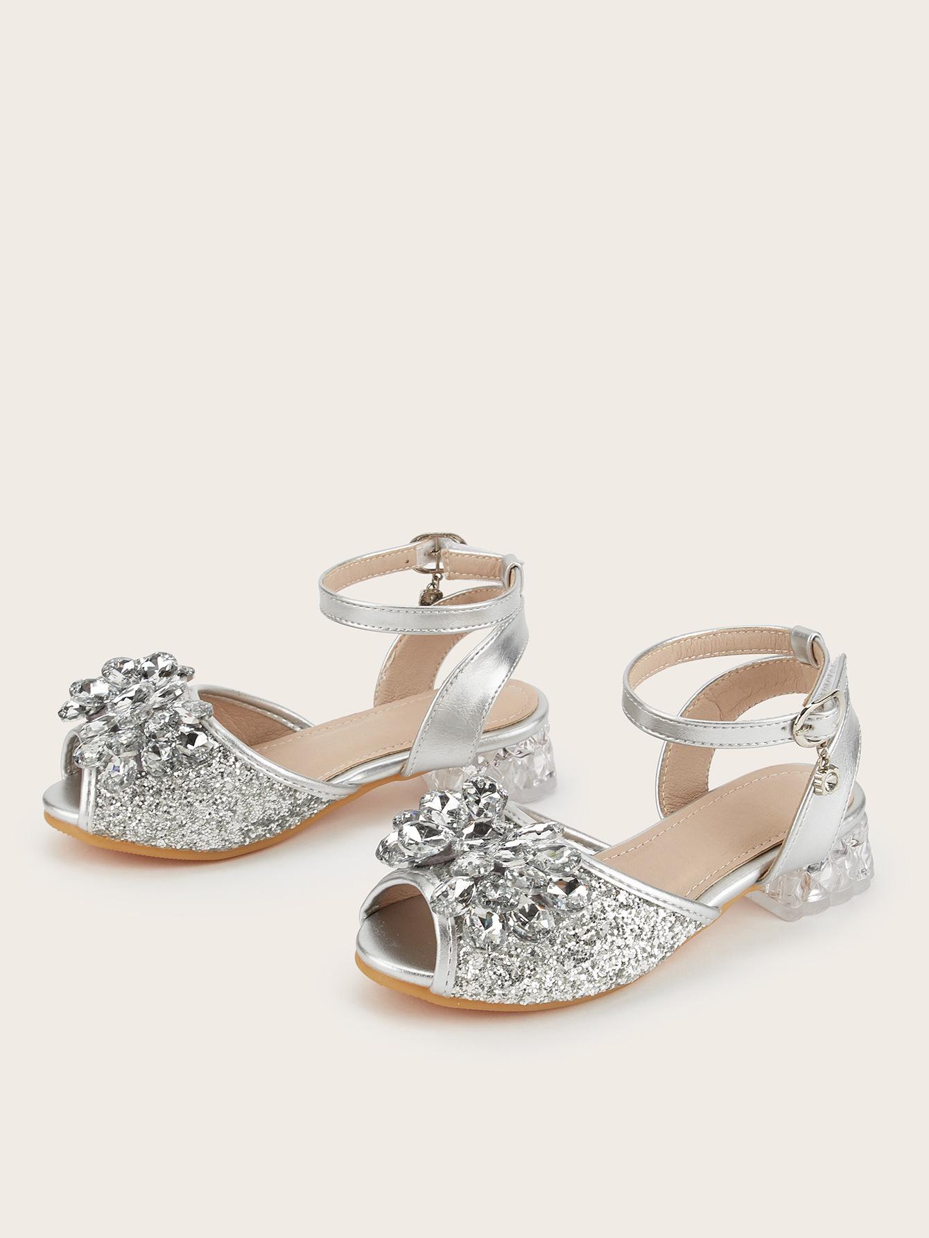 2026 Spring Crystal Flower Chunky Heel Open-Toe Sandals for Girls 29