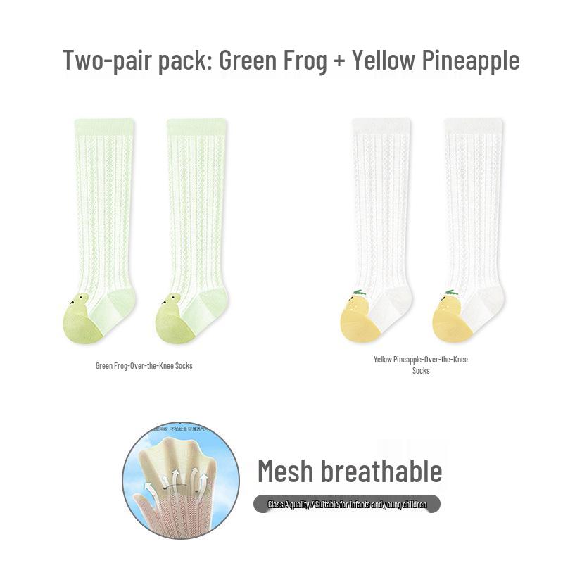 Unisex Baby Breathable Cotton Mesh Over-the-Knee Socks for Spring/Summer/Autumn, Anti-Mosquito, Thin Style.
