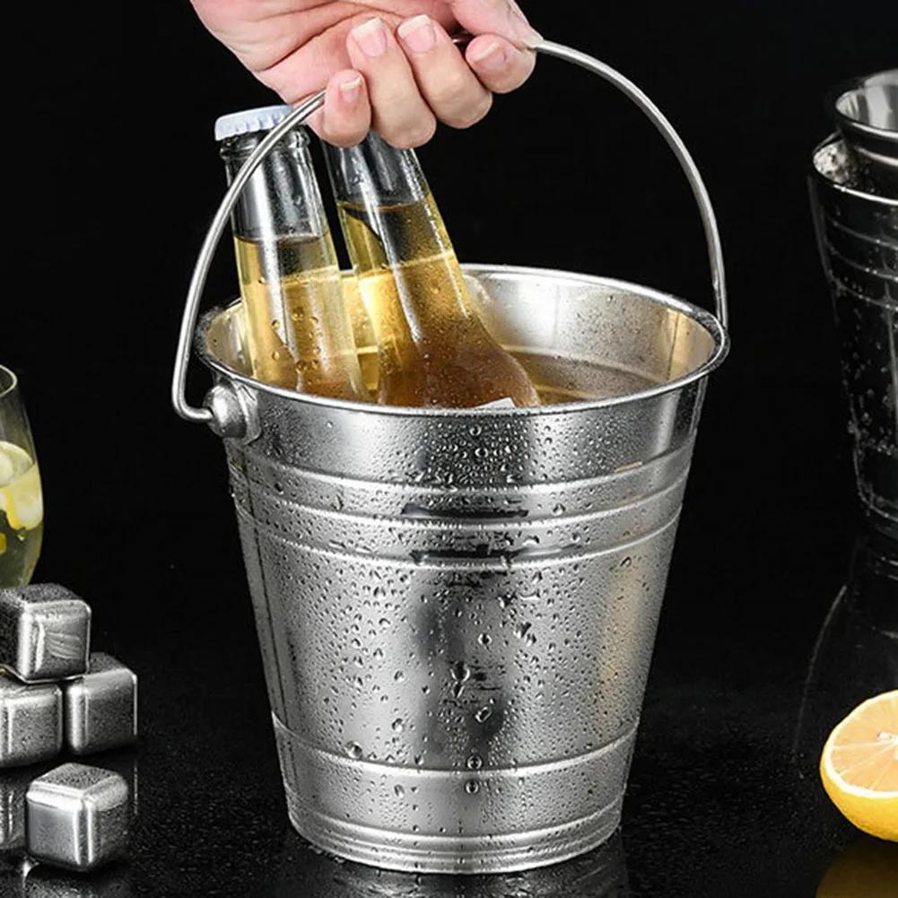 Stainless Steel Ice Bucket Portable Ice Chiller Cooler With Comfortable Handle For Champagne Beer Party Barware 1/1.5/2/2.5L