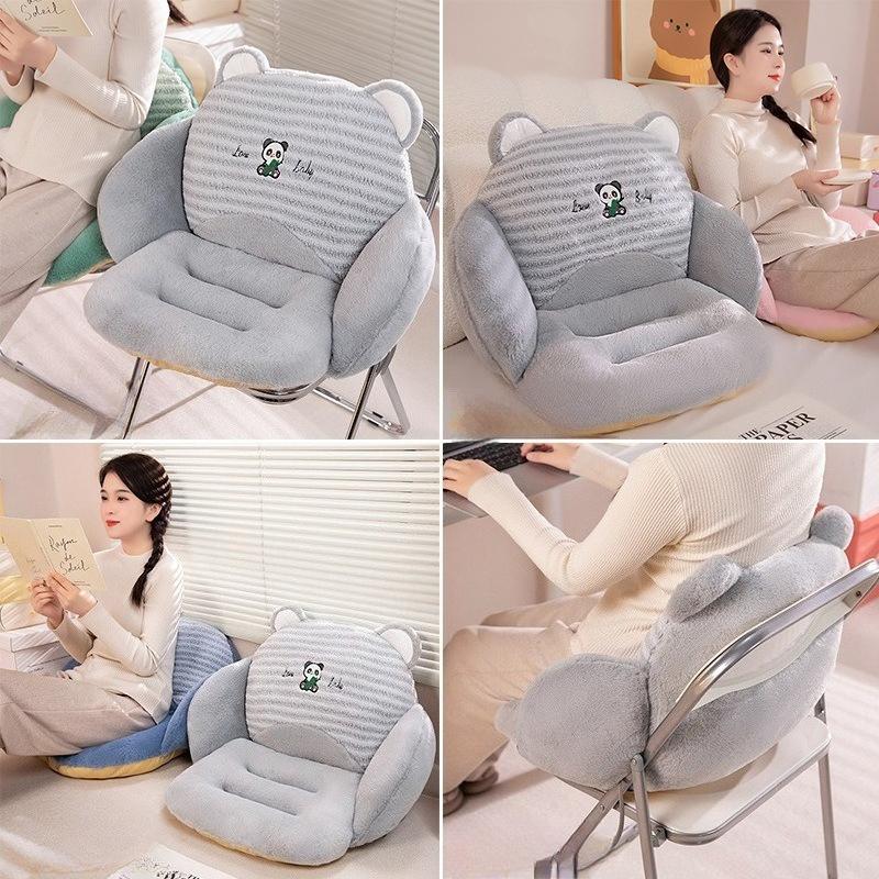 Cute Cartoon Half Surrounded Backrest Integrated Cushion Office Seat Pads Plush Tatami Backrest Mats Comfortable and Reliable Anti Slip Seat Cushions