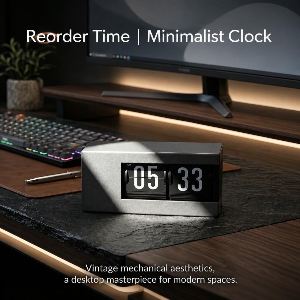 AM PM Indicator Automatic Page Turning Clock 12 Hour Format LED Flip Clock Office Desk