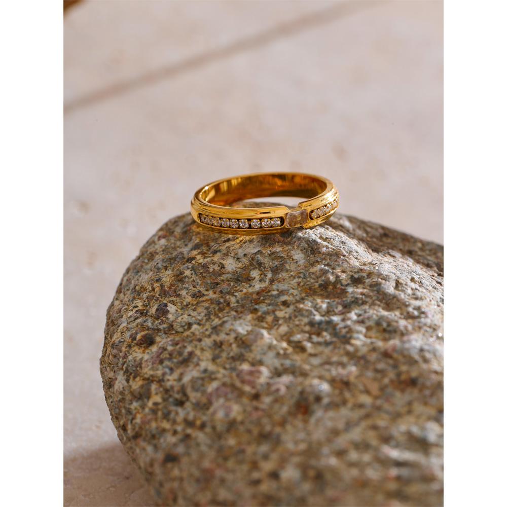 Eetit Size:678 Smooth Stainless Steel Zirconia Round Square Golden PVD Ring for Women Delicate Trendy Finger Jewelry Accessories