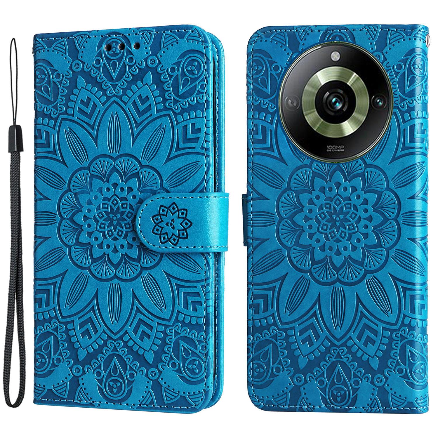 

For Realme 11 Pro 5G/11 Pro+ 5G Leather Wallet Protective Cover Sunflower Imprinted Flip Stand Case Blue