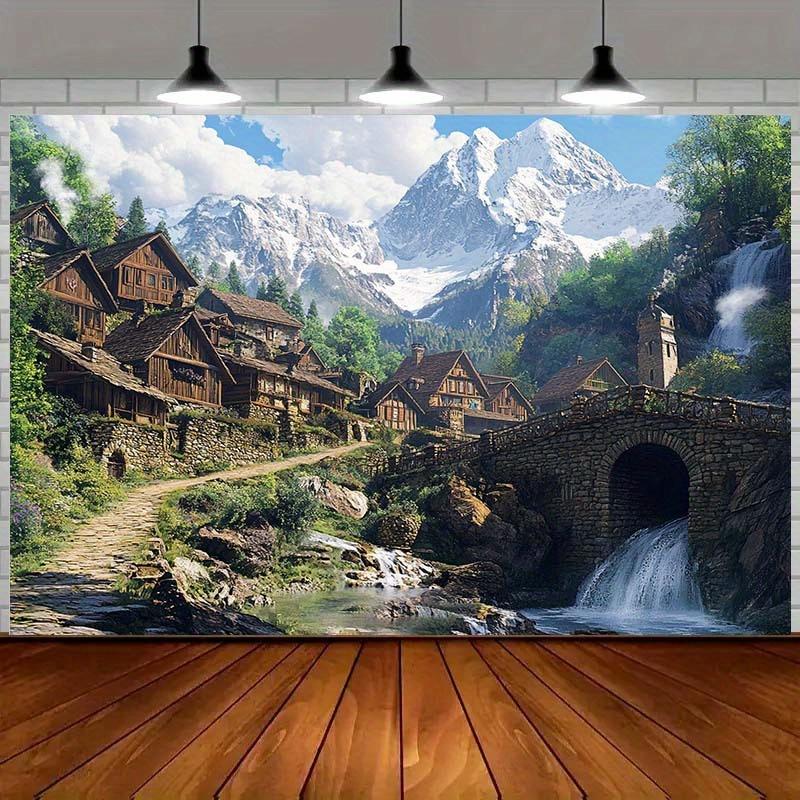 Rural Alpine Village Scenery - Polyester fabric multi-functional decoration nature-themed wall art 100x150cm