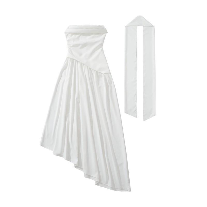 Elegant Off Shoulder Midi Dress With Tie Waist Slit Women