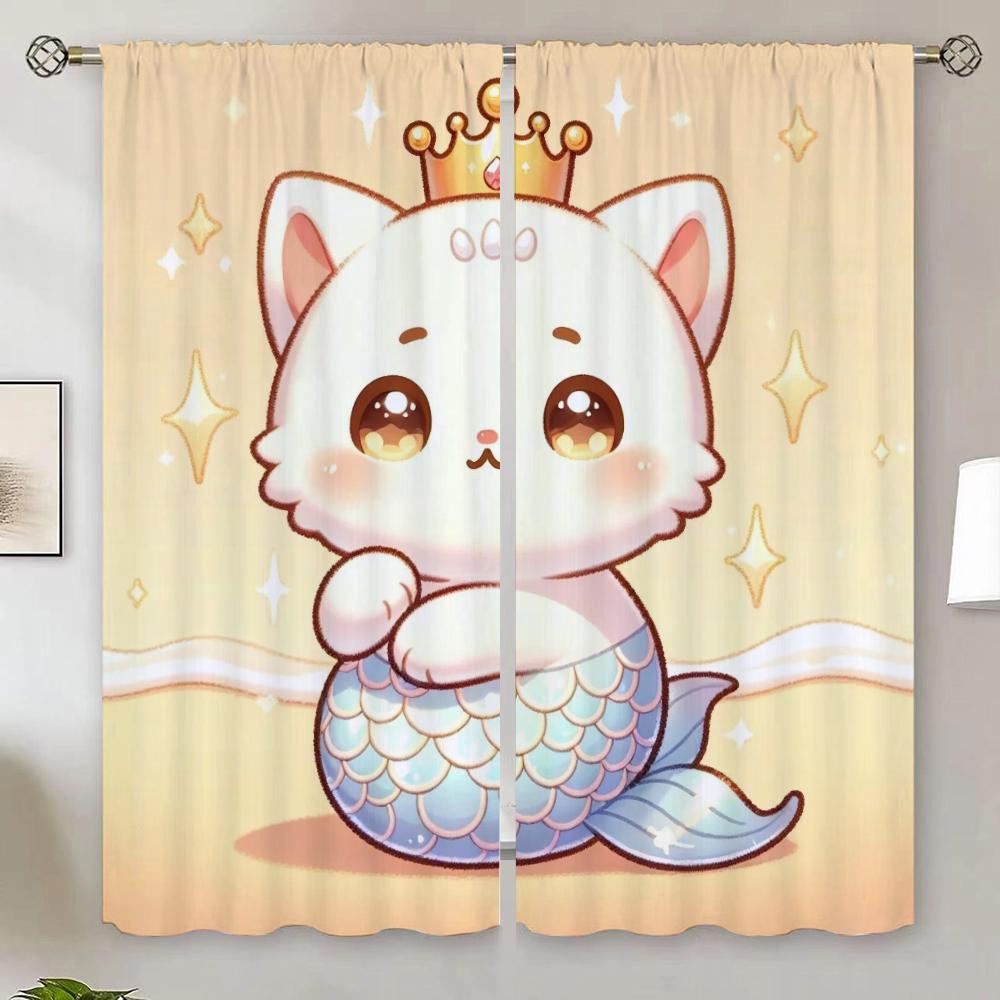 Mermaid Cat Elegant Room Curtains for Living Room Cheap Things With Free Shipping for Home Interior Curtains Blackout Curtain