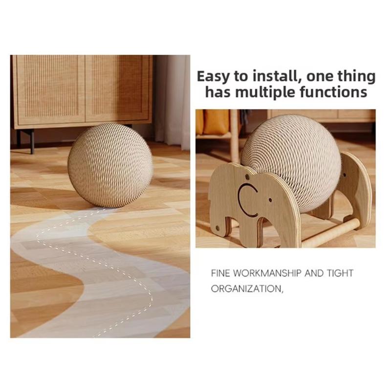 Elephant Shaped Cat Scratcher Solid Wood Stable Triangular Sisal Ball Toy for Home Pet Cats