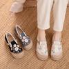 Johnature Chaussures plates confortables en tissu brodé, coton et lin, style ethnique, pour femmes
