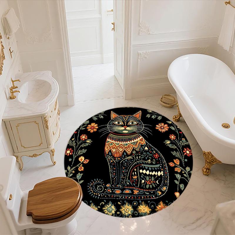 Flower Border Animals,Round Area Rug,Carpet Rug for Living Room Bedroom Sofa Playroom Decor,Non-slip Floor Mat