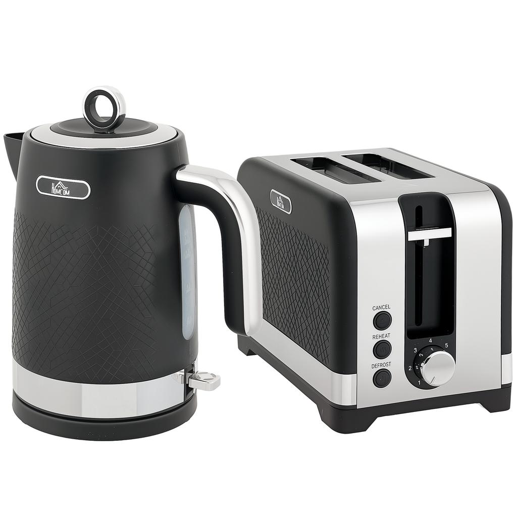 Sleek Textured Kettle and Toaster Set - Black