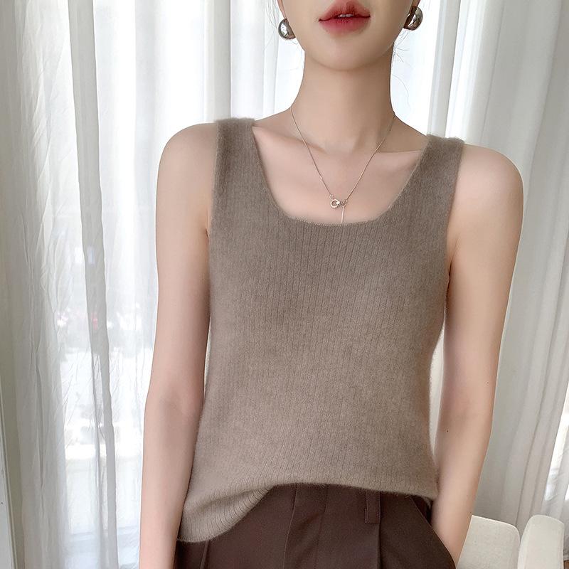 Autumn/Winter Seamless U-Neck Spaghetti Strap Knit Tank Top