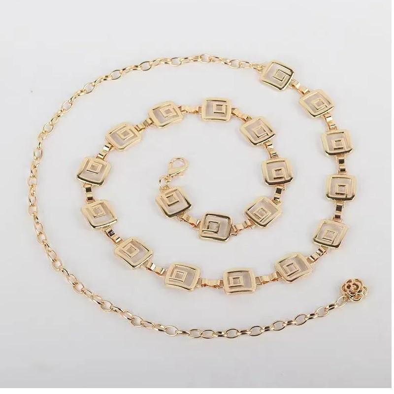 European & American Fashion Women's Metal Chain Waist Belt with Inlaid Pendant