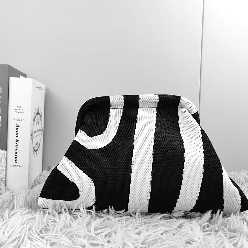 Summer Beach Clutch Purses for Women Crochet Woven Ruched Dumpling Hobo Bag Striped Color Evening Handbag Pool Knit Clutch