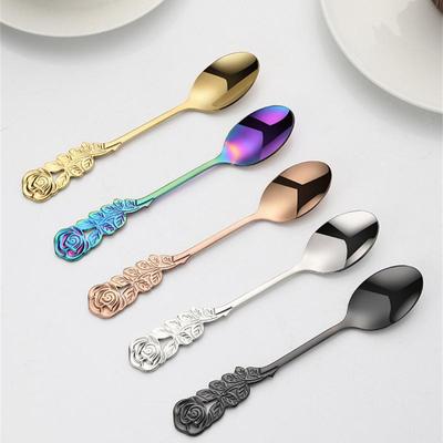 2/4/6PCS Stainless Steel Fork Spoon Rose Handle Dessert Spoon Elegant And Classical Fork Mixing Spoon Mirror Polishing