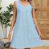 Frühling und Sommer Neues einfarbiges Rundhals-Lockeres Kleid Ärmellos mit Tasche Damenkleid