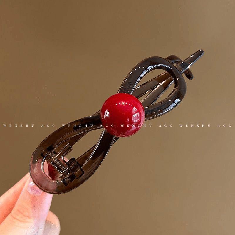 

Bow Pearl Twist Hair Clip Elegant One Word Hair Claw Women Back Head Bun Hair Accessories