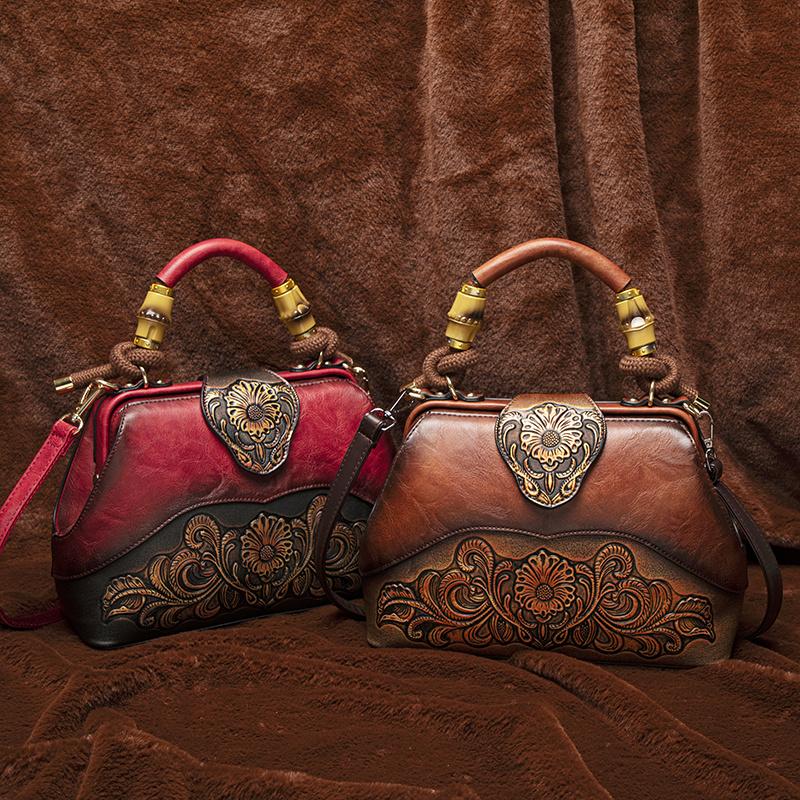 Vintage Style Women's Bag with Floral Pattern Fashionable PU Shoulder Bag