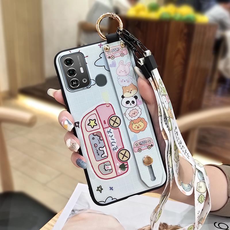 Kickstand Fashion Design Phone Case For ZTE Blade A53 Pro Cartoon Back Cover Shockproof Wrist Strap Anti-dust Wristband