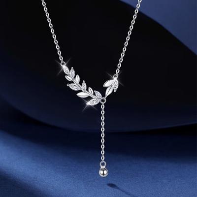 Flash Diamond Wheat Ear Necklace Light Luxury Design Advanced Healing Sweet Delicate Pendant Small Leaf Tassel Clavicle Chain