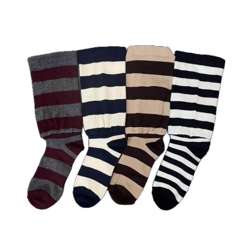 Two Pieces of Pure Cotton Double-layer Flared False Mid-calf Socks with A High-end Feel, Women's Three-dimensional Striped Stylish Long Socks