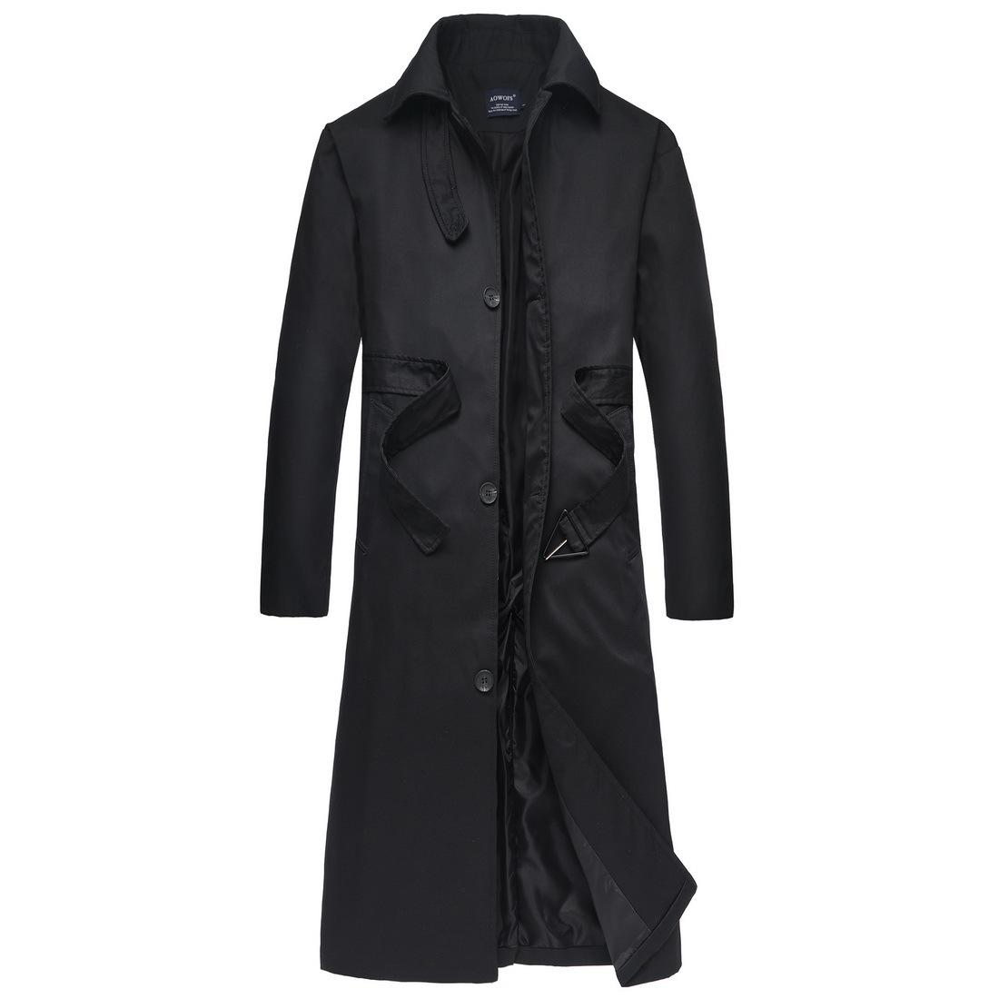 

2026 Autumn New Fashion Men s Mid-length Windbreaker Long Cotton Solid Color Lapel Coat 5XL чорний
