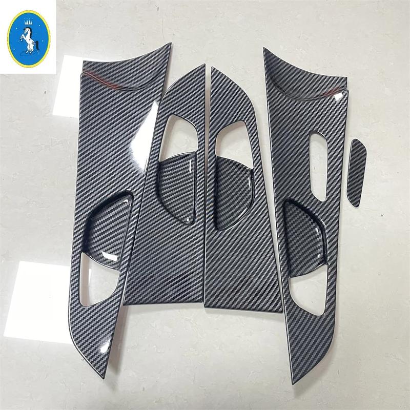 Carbon Fiber Look Inner door bowl / Window Glass Lift / Water Cup Decor Frame Cover Trim For Kia Cerato Forte K3 -