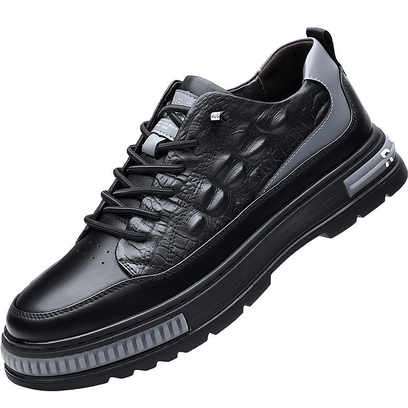 New Men's Shoes Sports and Leisure Inner Height Increase Men's Leather Shoes White Shoes Fashion Trend Men's Single Shoes