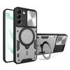 For Samsung Galaxy S22 5G Rotatable Kickstand Back Cover PC+TPU Phone Case with Slide Camera Lid