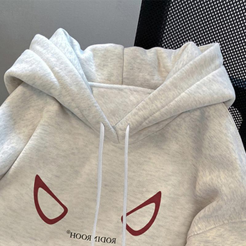 Retro printing 2025 season niche trendy brand fleece thickened men's hooded sweater women