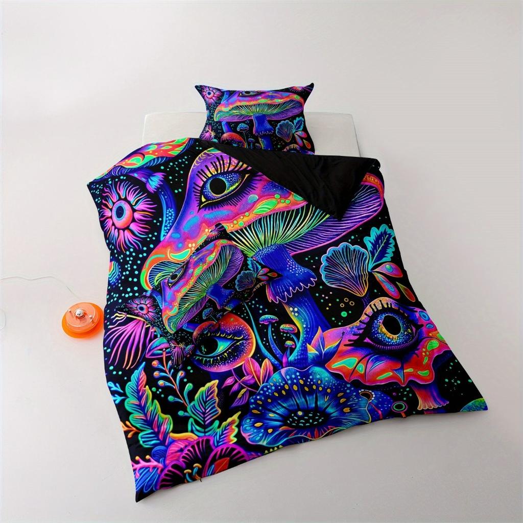 3pcs Colored Mushrooms 3D Printed Bedding Set Cozy Comfortable Duvet Cover King Queen Twin Size Birthday Gift Bedroom Decoration