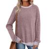 Women's Winter Color-Block Printed Lightweight Brushed-Cotton Round Neck Top