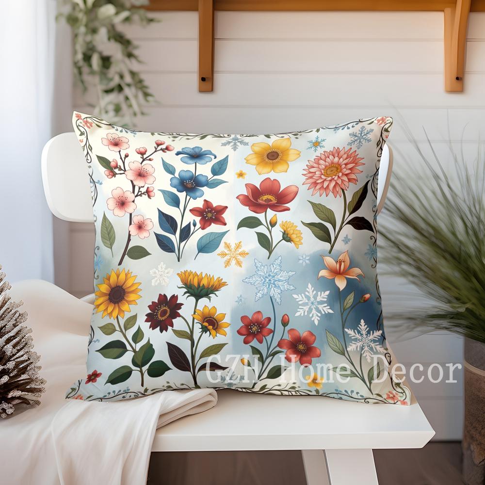 Colorful Floral Pattern Digital Printed Pattern Cushion Cover Suitable For Sofa Bedroom Car Pillow Cover