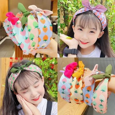 Haarband mit Fruchtdruck für Damen Erdbeer-Knoten-Schleife Stirnband Koreanisch Süß Stoff Reifen Haarband Mädchen Haarschmuck Schmuck