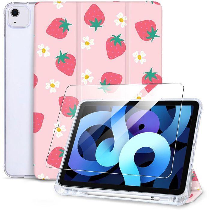 Coque + Verre Trempé - E.F.Connection - pour iPad Air 4/5 10,9" - Support Pliable - Motif Fraise