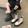 Weiße klobige Plattform-Kampfstiefel Frauen mit Reißverschluss hinten Pu-Leder Stiefeletten Frau Punk Dicker Boden Motorrad Botas Mujer