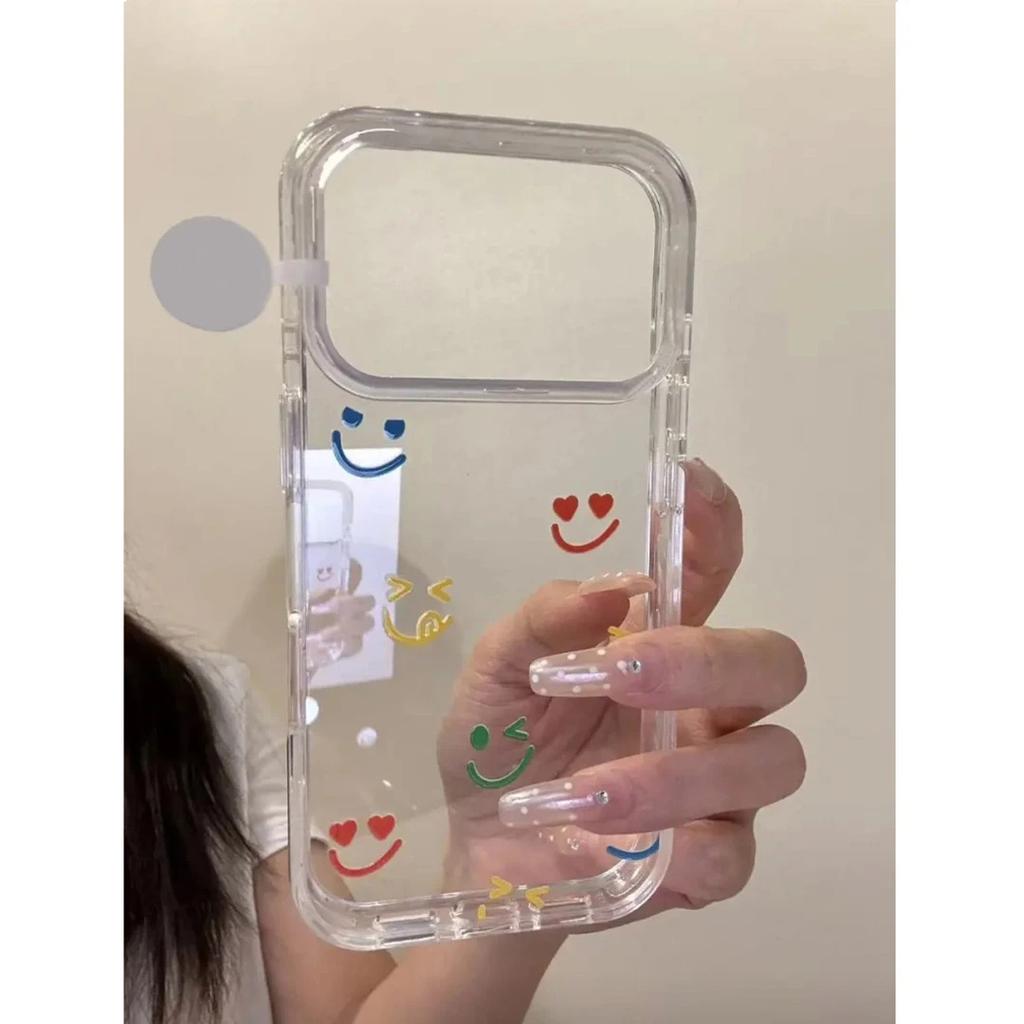 Simple and Personalized Colored Smiley Face, Suitable for Apple 17Pro/16Promax Mobile Phone Case IP15 Space Case 14 Transparent.
