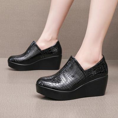 6cm Small Big Size 32-43 Comfortable Deep Mouth Thick Platform Wedges Shoes 2026 Fall Med Heel Soft Leather Loafers Office Mom