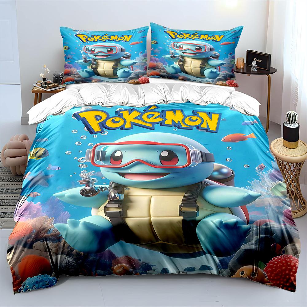Anime Pokemon Squirtle Tištěný Měkký Povlak na Přikrývku Povlak na Polštář Ložní Souprava Děti Dospělí Pohodlná Postelová Souprava Jednolůžko King Ložní Souprava