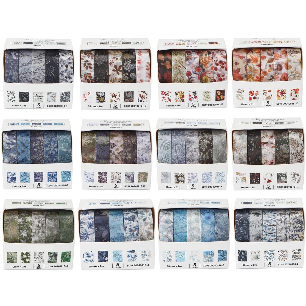 YUBX Masking Winter Blooming Floral Washi Tape Cute Thin DIY Gift and Decoration Tape, 60-Piece Set, Collection, Snowflakes, Strips, Crafts, Journals,