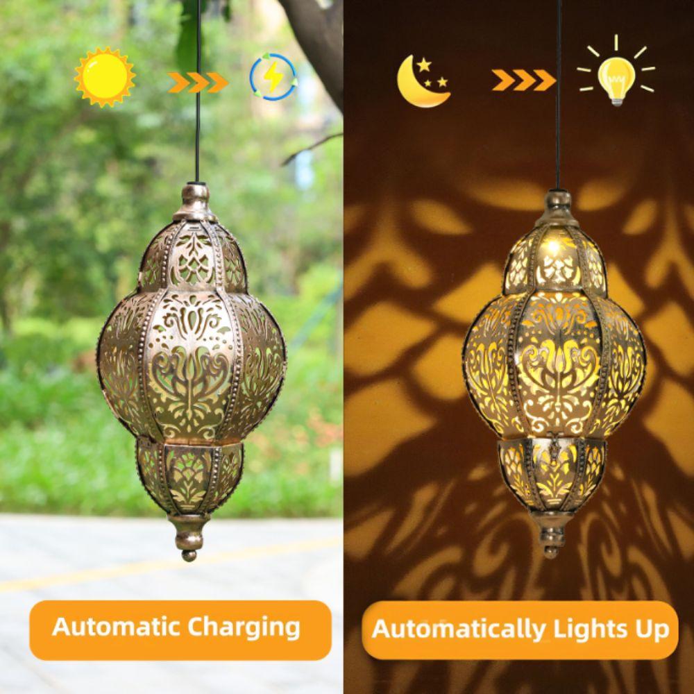 Solar Powered Solar Lantern Lithium Battery Waterproof Moroccan Lantern With Hook Iron Art Garden Lamp Wedding Decoration