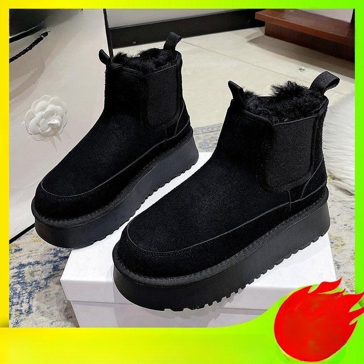 Nya Ärmskor med Tjock Sula, Rundtåade Kortskaftade Trendiga Halkfria Snökängor, Damskor