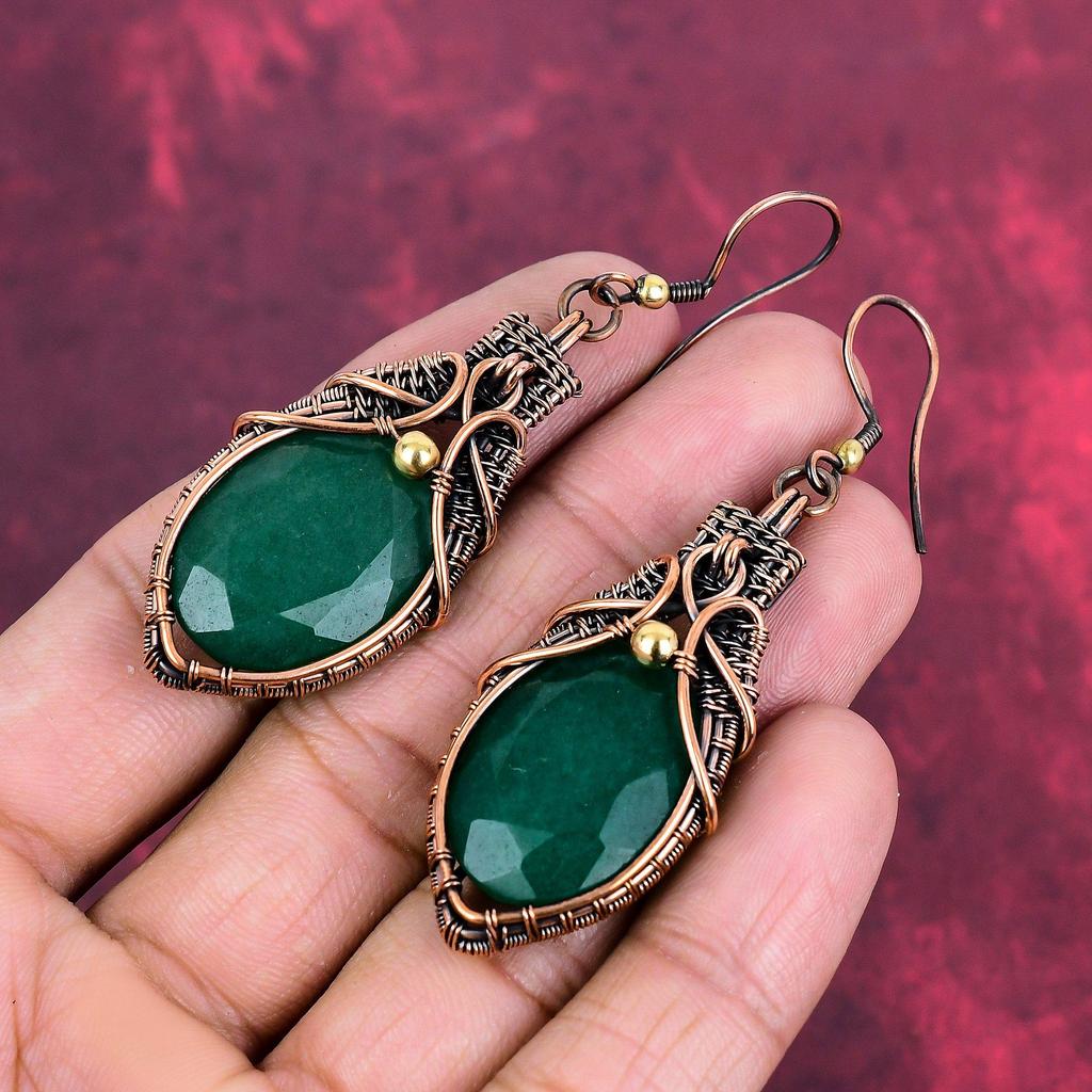 Faceted Zambian Emerald Earring Copper Wire Wrapped Earring Genuine Gemstone Earring Copper Wire Wrap Jewelry Handmade Earrings Gift For Her