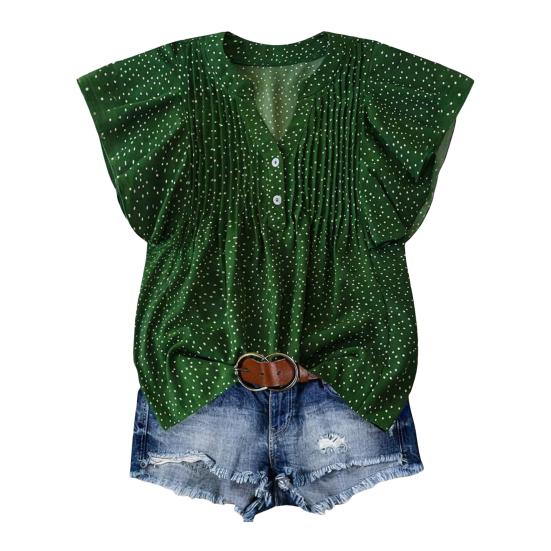 

Женская рубашка с V-образным вырезом, оборками и коротким рукавом, пуловер, свободный крой, повседневные топы с принтом в горошек, для работы, офиса, отпуска, повседневная одежда S зелёный