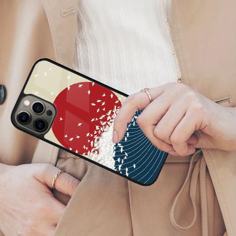 

Crane birds and wave pattern Magnetic Phone Case For APPLE iPhone 17 Air 16 14 13 12 Pro Max 15 Plus Wireless MagSafe Cover iPhone 14