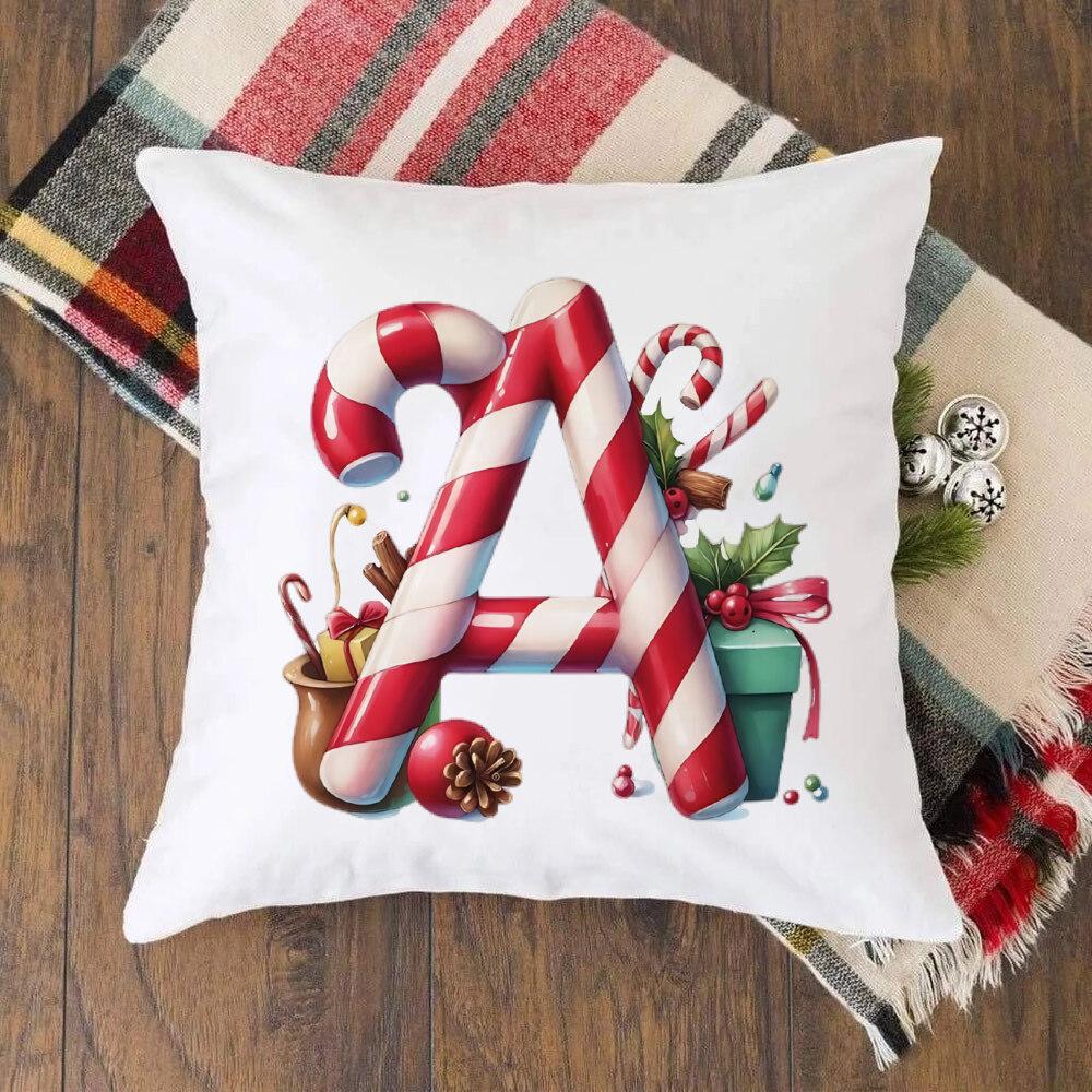 Christmas Kids Bedroom Cushion Cover Christmas 26 Letter with Santa Claus Couch Pillow Cover Xmas Party Decor  Presents for Famliy Kids