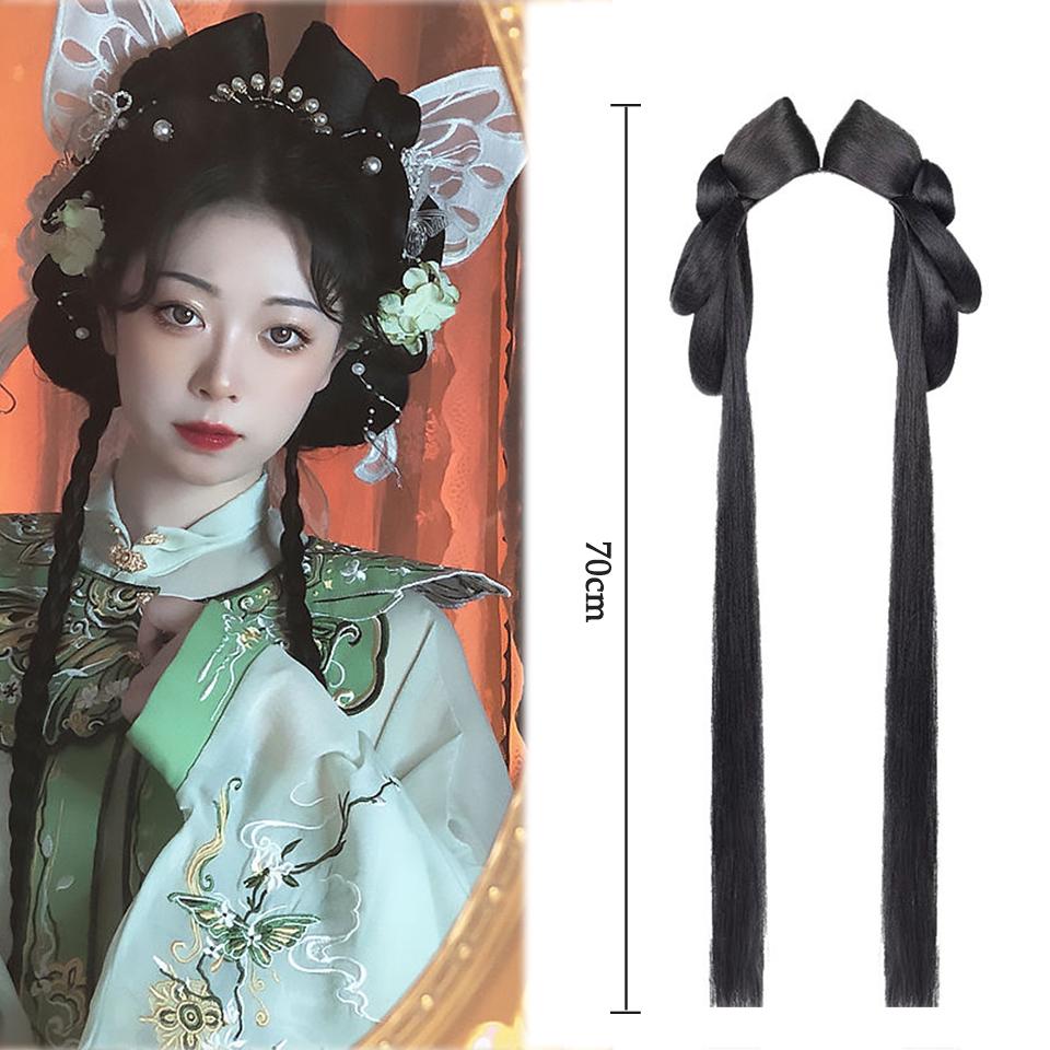 

Синтетическая повязка на голову Hanfu в древнем стиле, плетеная повязка на голову, интегрированная повязка на голову, парик для женщин, кусок волос в китайском стиле, антикварное моделирование, аксессуары для парика для косплея