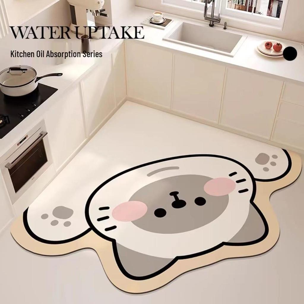 Cartoon Non-Slip Water-Absorbing Floor Mat for Kitchen, Bathroom, and Toilet - Easy Clean, Stain & Wear Resistant.