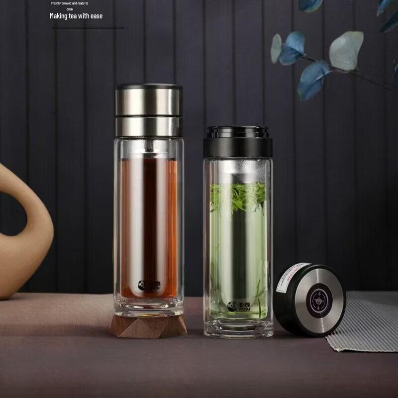 YATAI Portable One-Touch Double-Layer Glass Tea Infuser Cup