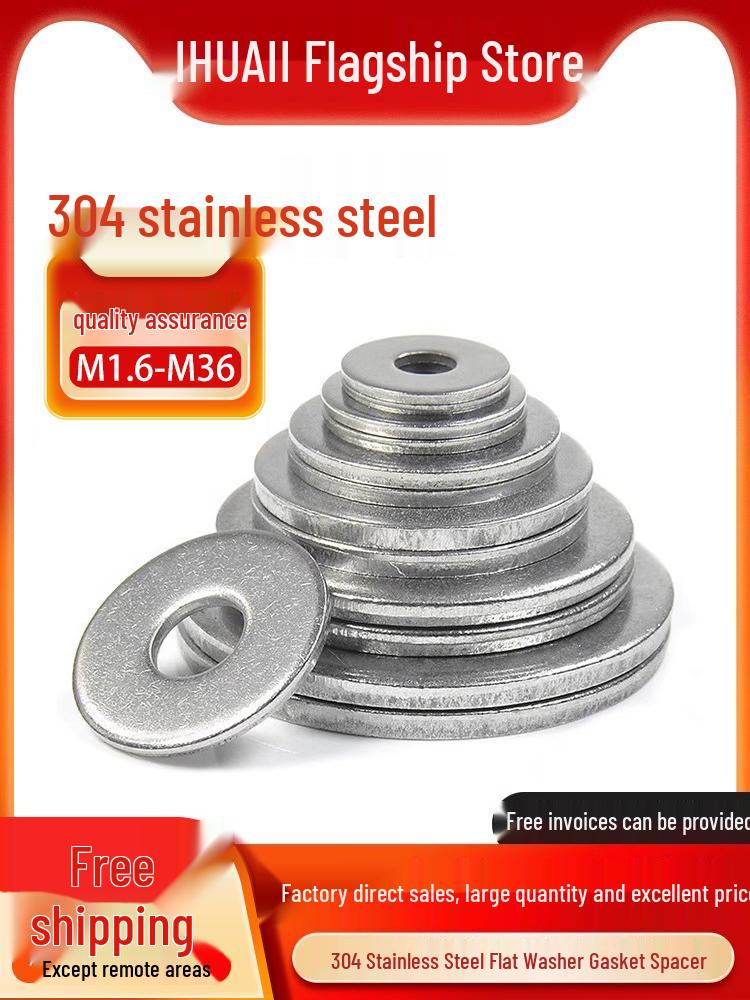 304 Stainless Steel Flat Washer Spacer, Thickened, Sizes M1.6 To M36